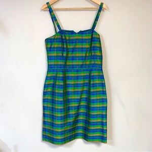 Vintage Tarta Plaid Silk Tank Dress Women's 12 Green Blue St. Patrick Irish Scot